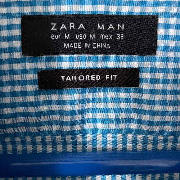 ZARA Mens Blue Plaid Checkered Button Down Shirt Blouse Top - Picture 3 of 5